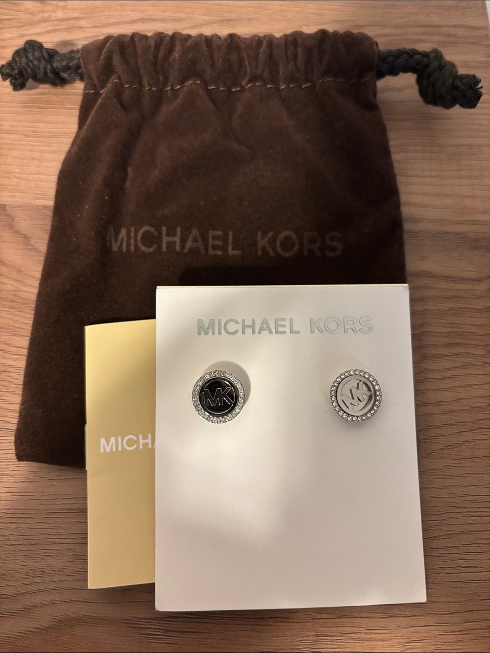 Michael Kors Round Logo Crystal Stud Earrings in Silver